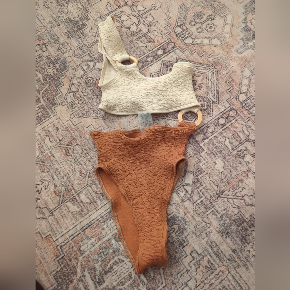 Free People Cleonie Swim One Size Dana Maillot Shell Swimsuit Espresso Shell New - Picture 4 of 8